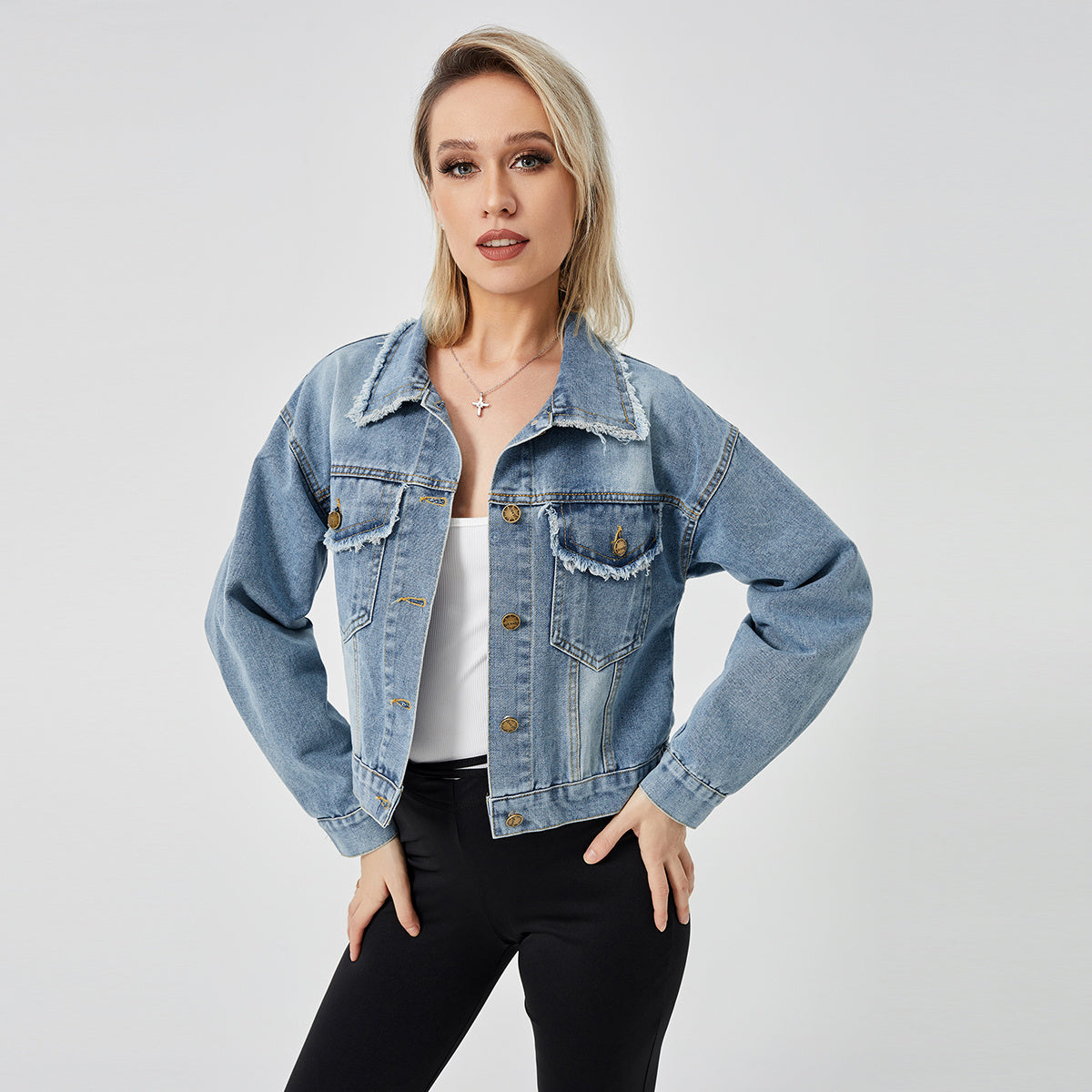 Veste en Jean Femme – Manches Longues & Style Décontracté