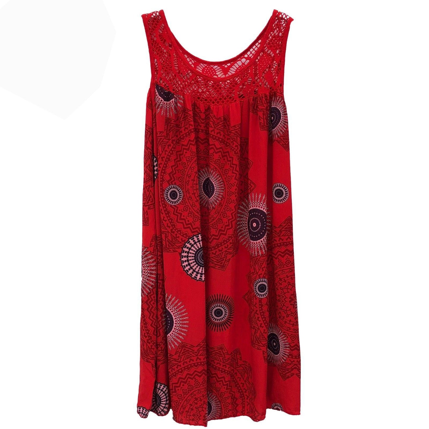 Robe Évasée Dentelle Sans Manches
