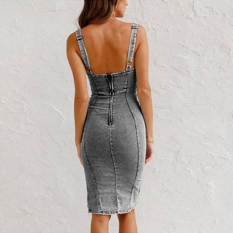 Robe en Jean Fendue – Charme Urbain
