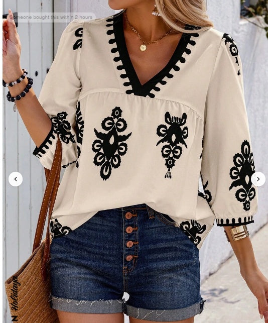 Blouse Tunique Bohème à Col V