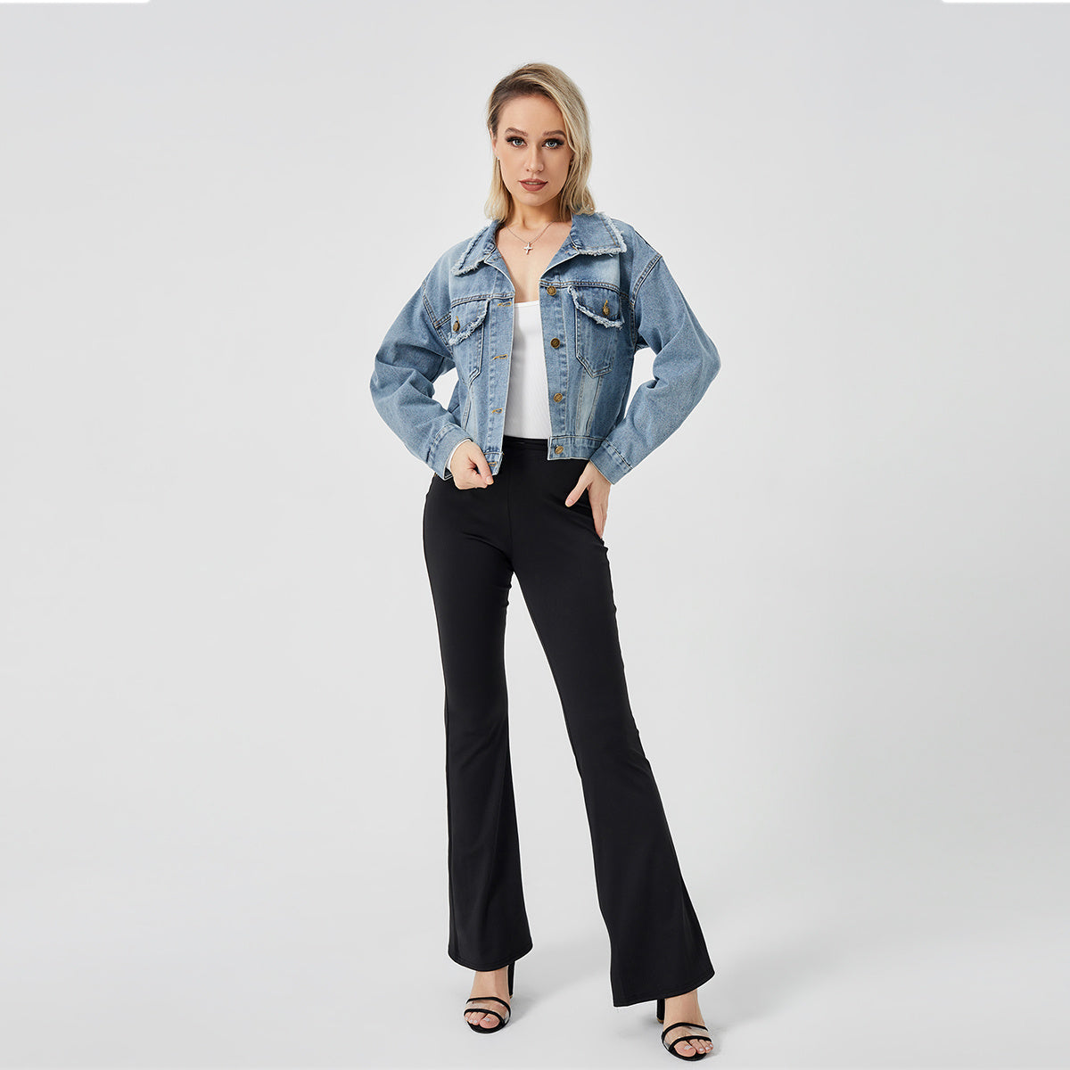 Veste en Jean Femme – Manches Longues & Style Décontracté