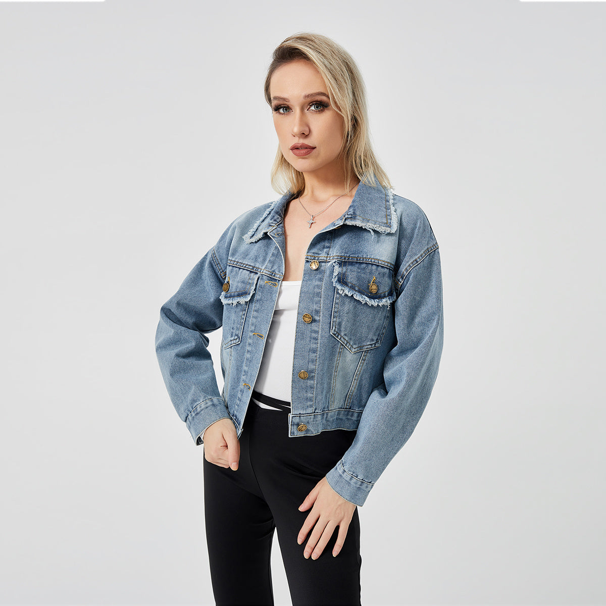 Veste en Jean Femme – Manches Longues & Style Décontracté