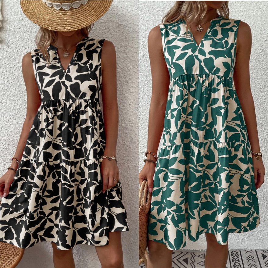Robe Fluide Imprimée à Col V