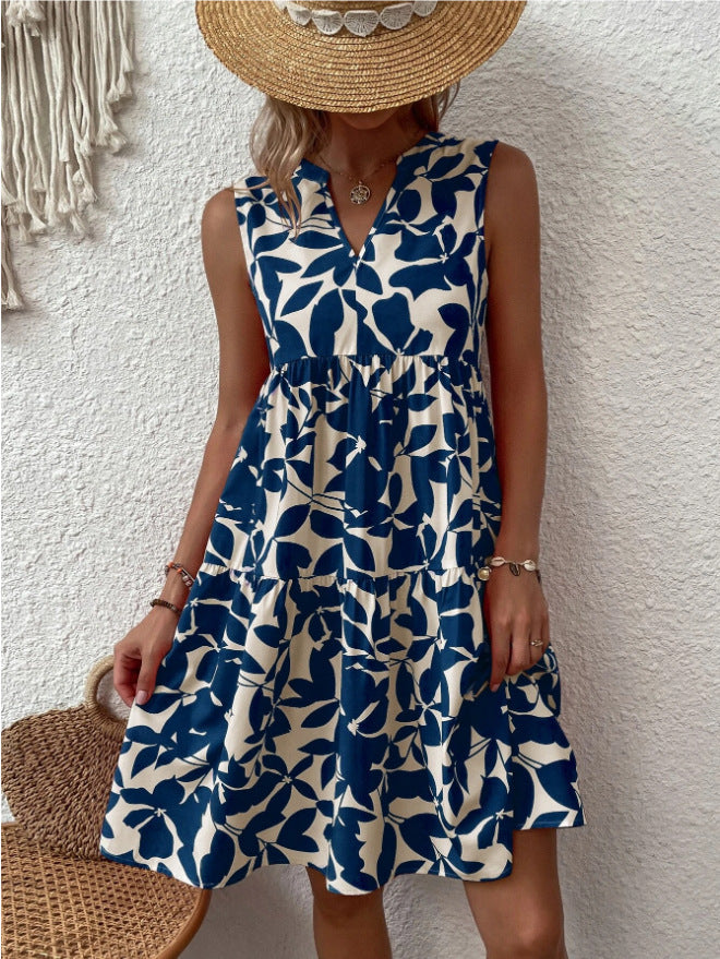 Robe Fluide Imprimée à Col V