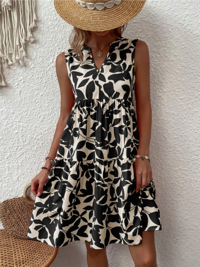Robe Fluide Imprimée à Col V
