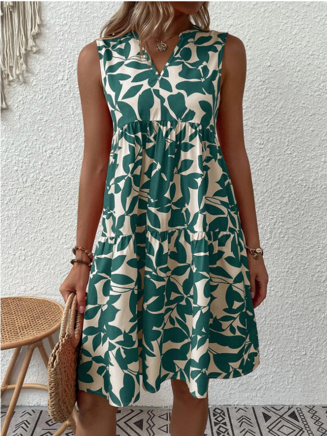 Robe Fluide Imprimée à Col V