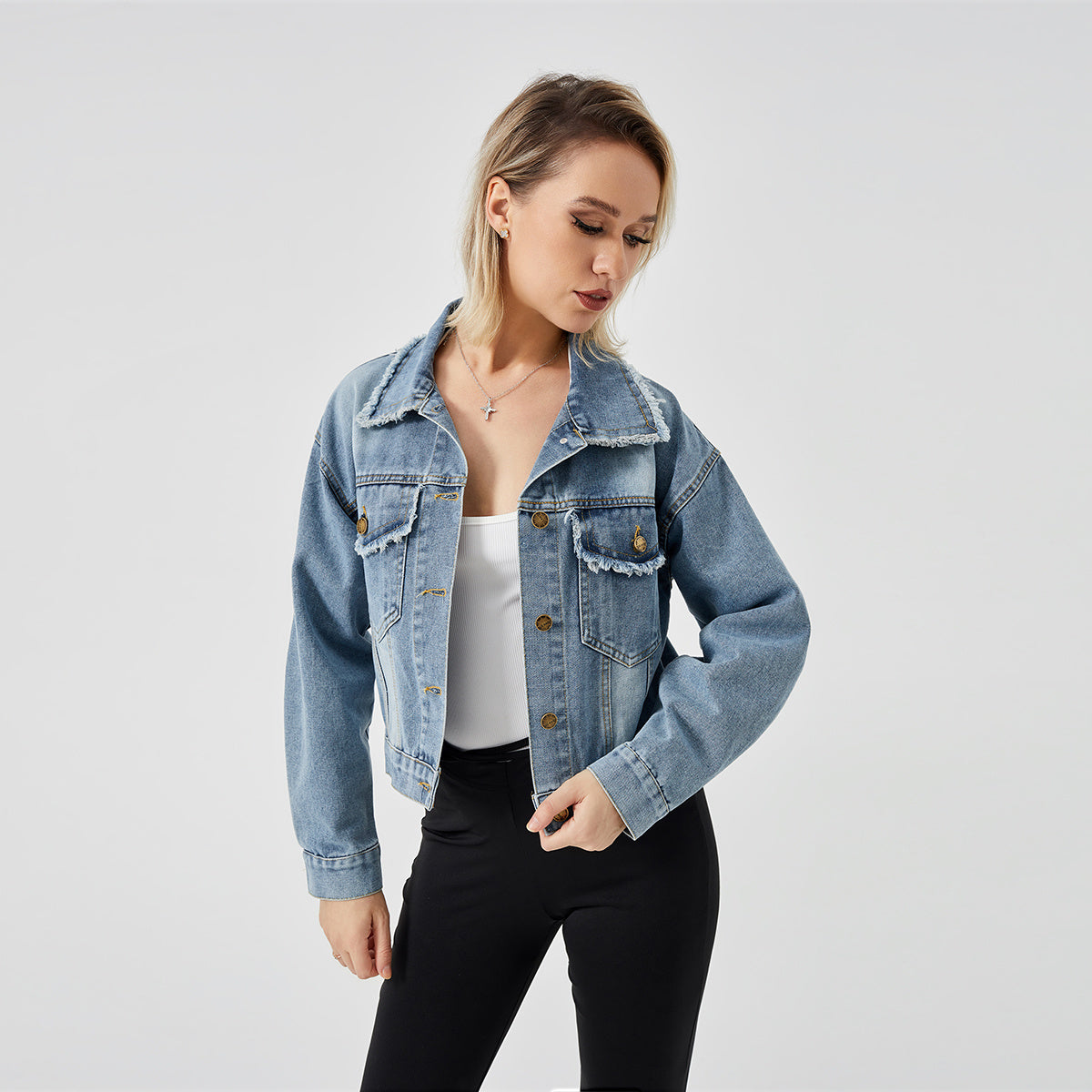 Veste en Jean Femme – Manches Longues & Style Décontracté