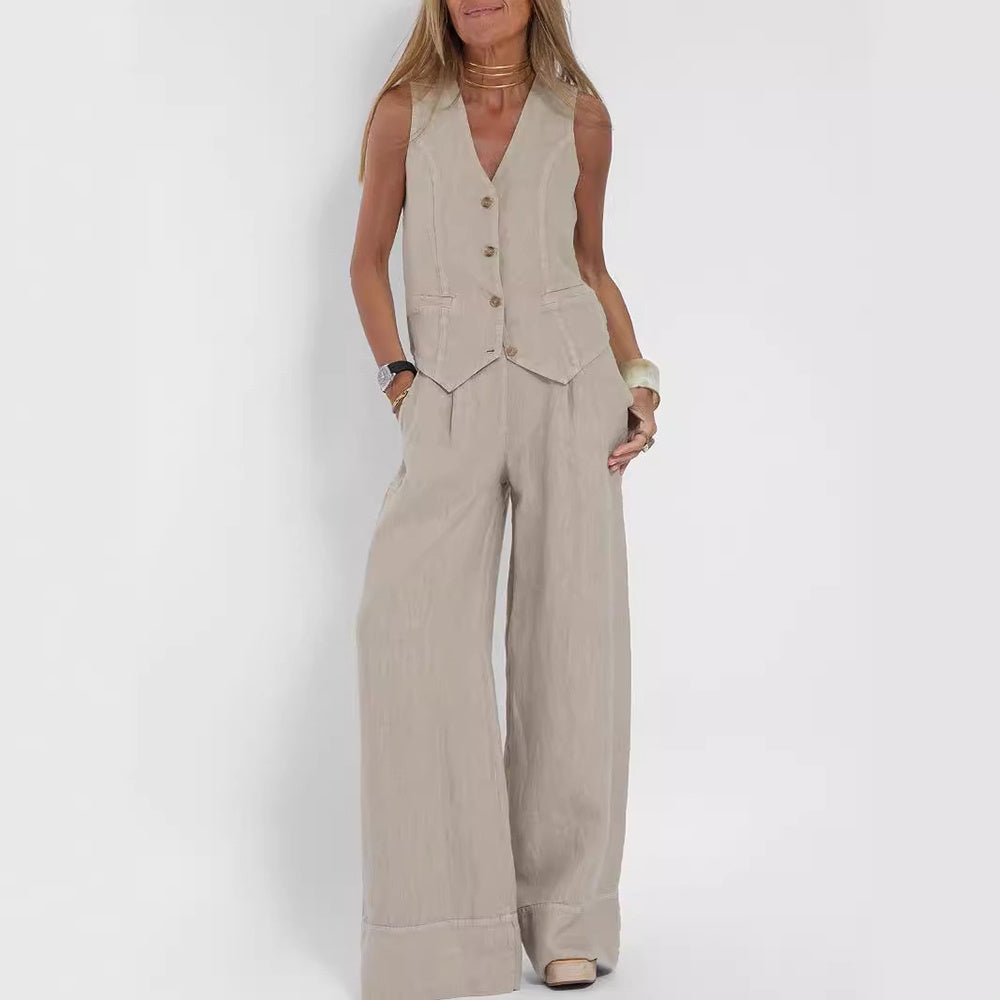 Komazila | Ensemble Blazer Deux Pièces en Coton Lin Casual