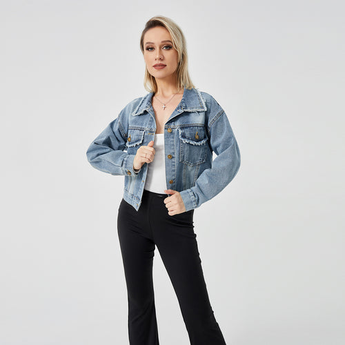 Veste en Jean Femme – Manches Longues & Style Décontracté