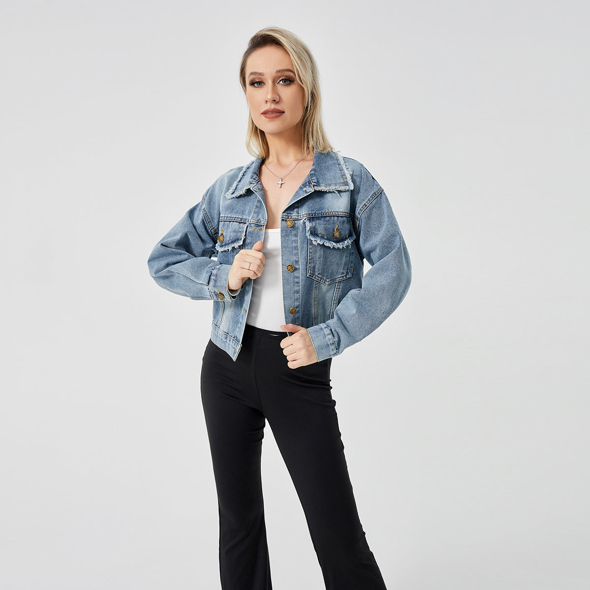 Veste en Jean Femme – Manches Longues & Style Décontracté