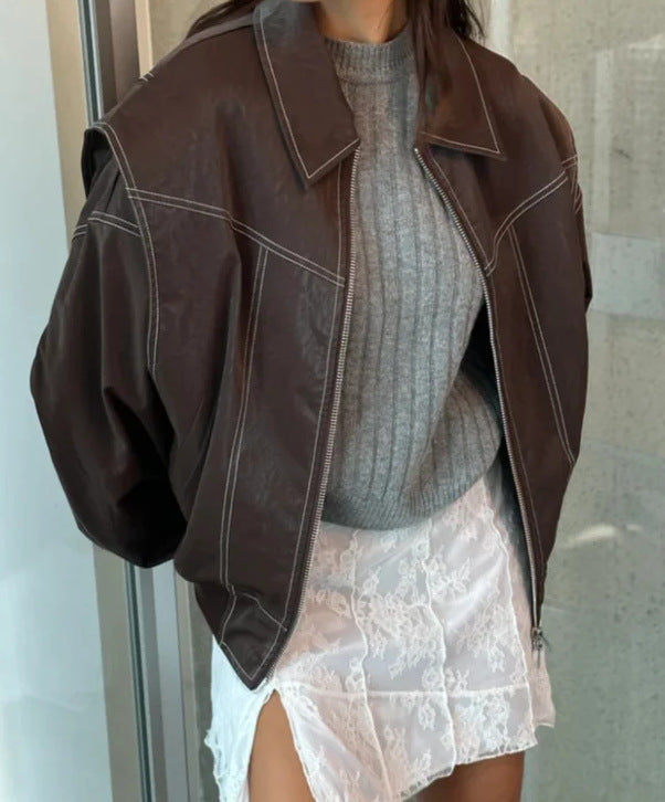 Aveline™ – Bomber Oversize en Cuir