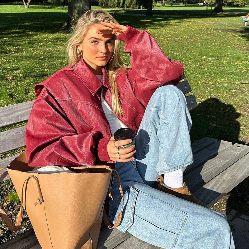 Aveline™ – Bomber Oversize en Cuir