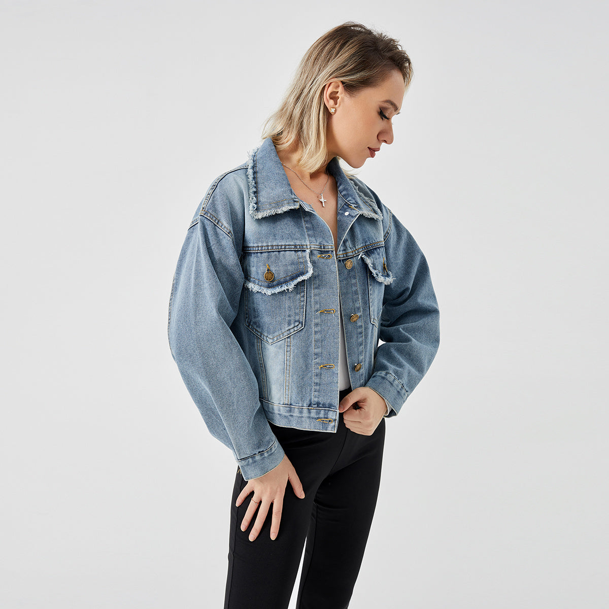 Veste en Jean Femme – Manches Longues & Style Décontracté