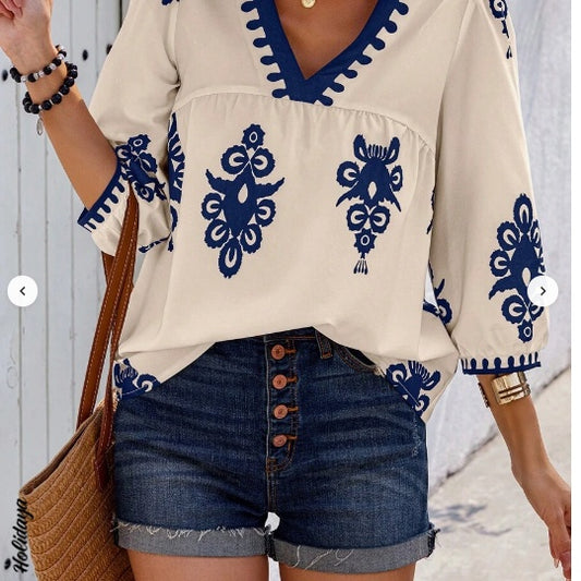 Blouse Tunique Bohème à Col V