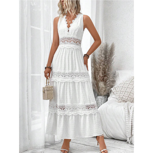 Robe Blanche Bohème Élégance Dentelle