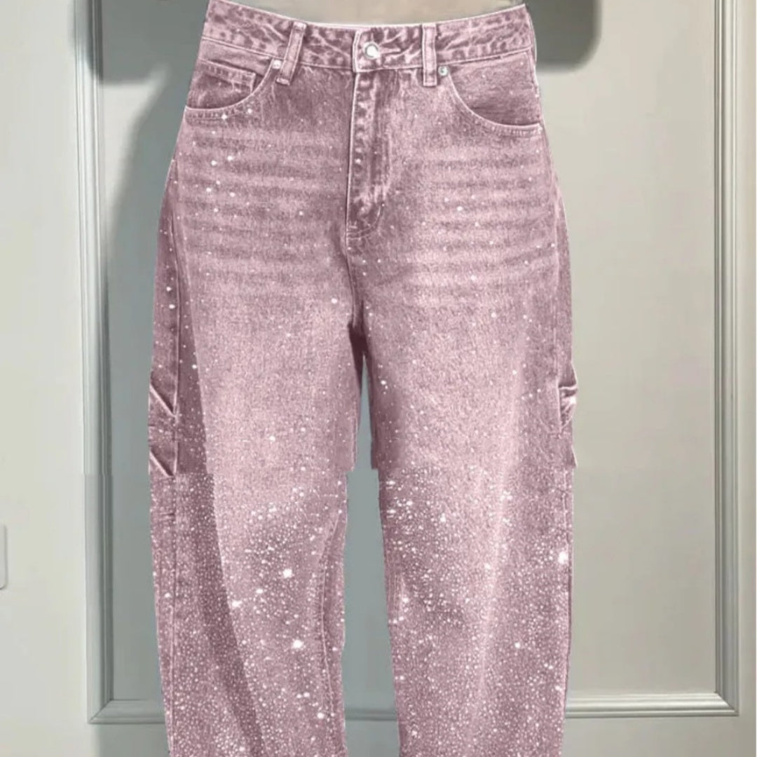 Emira™ | Jean Décontracté Éclatant avec Strass Brillants