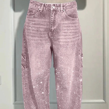 Emira™ | Jean Décontracté Éclatant avec Strass Brillants
