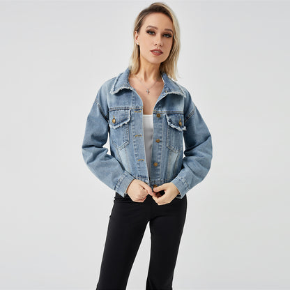 Veste en Jean Femme – Manches Longues & Style Décontracté