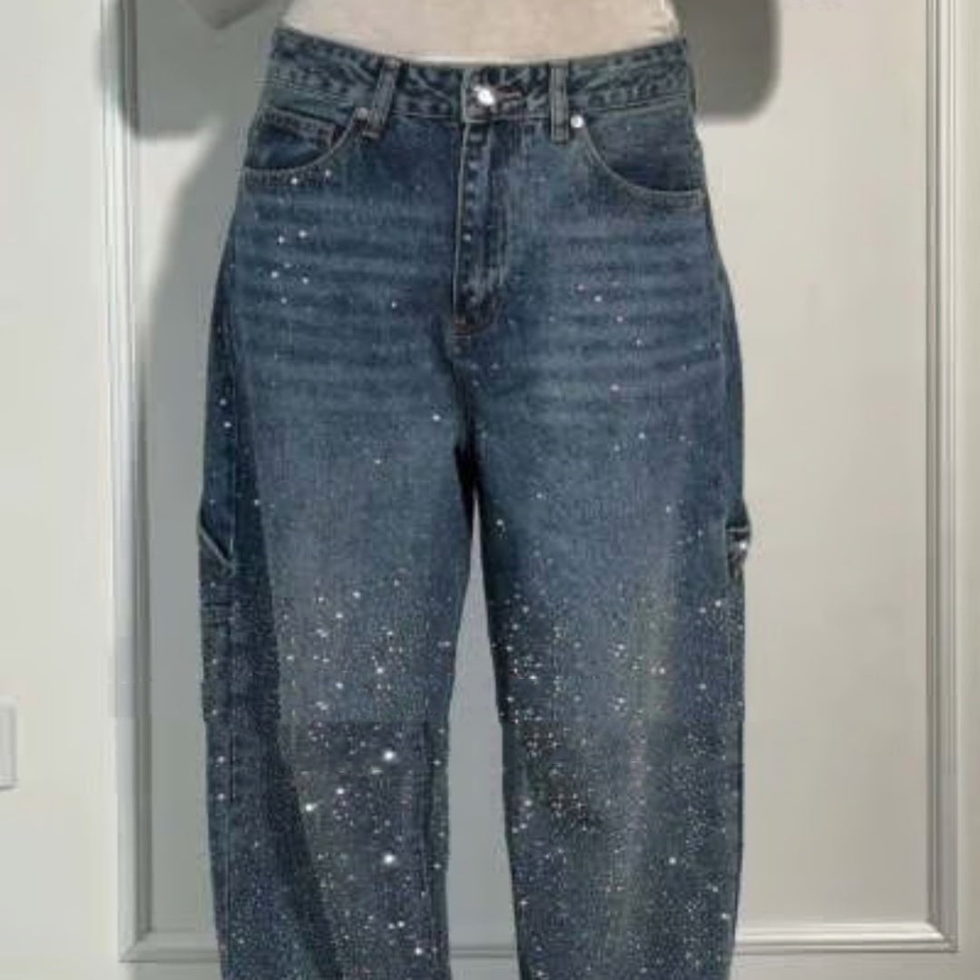 Emira™ | Jean Décontracté Éclatant avec Strass Brillants