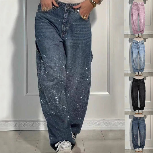 Emira™ | Jean Décontracté Éclatant avec Strass Brillants