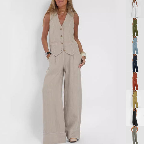Komazila | Ensemble Blazer Deux Pièces en Coton Lin Casual