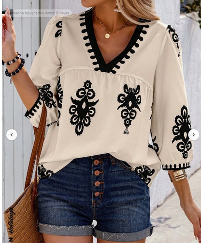 Blouse Tunique Bohème à Col V