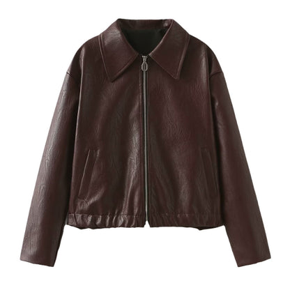Jaqueta Denisys™ – Élégance en Simili Cuir Bordeaux