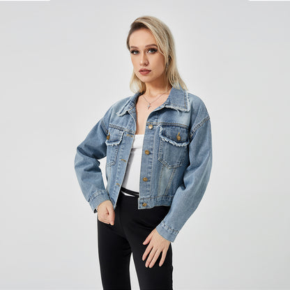 Veste en Jean Femme – Manches Longues & Style Décontracté