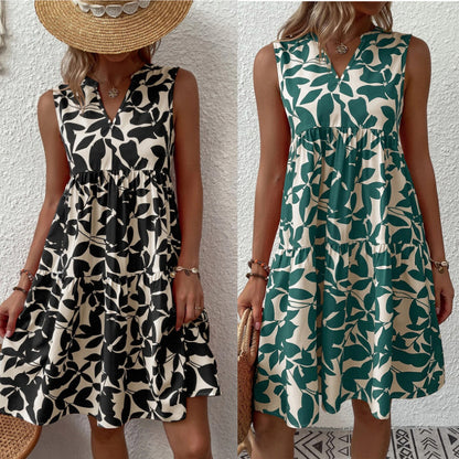 Robe Fluide Imprimée à Col V