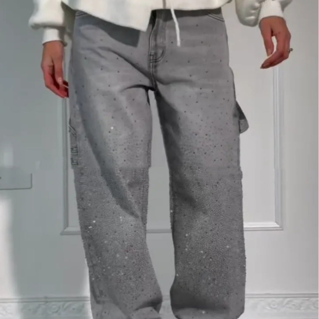 Emira™ | Jean Décontracté Éclatant avec Strass Brillants