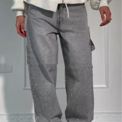Emira™ | Jean Décontracté Éclatant avec Strass Brillants