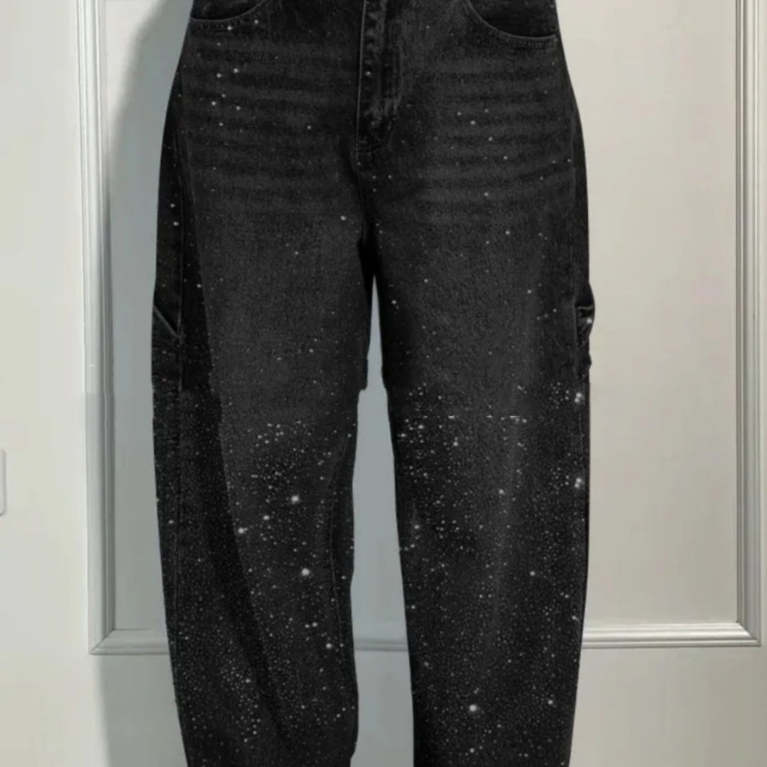 Emira™ | Jean Décontracté Éclatant avec Strass Brillants