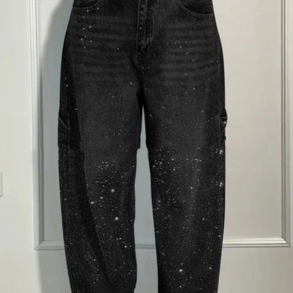 Emira™ | Jean Décontracté Éclatant avec Strass Brillants