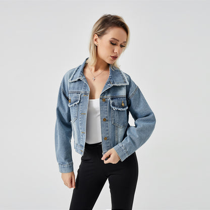 Veste en Jean Femme – Manches Longues & Style Décontracté