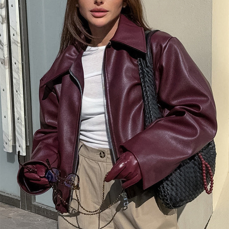 Jaqueta Denisys™ – Élégance en Simili Cuir Bordeaux