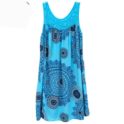 Robe Évasée Dentelle Sans Manches
