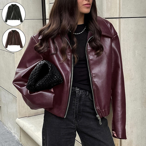 Jaqueta Denisys™ – Élégance en Simili Cuir Bordeaux
