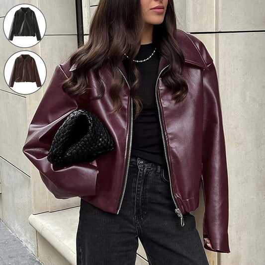 Jaqueta Denisys™ – Élégance en Simili Cuir Bordeaux