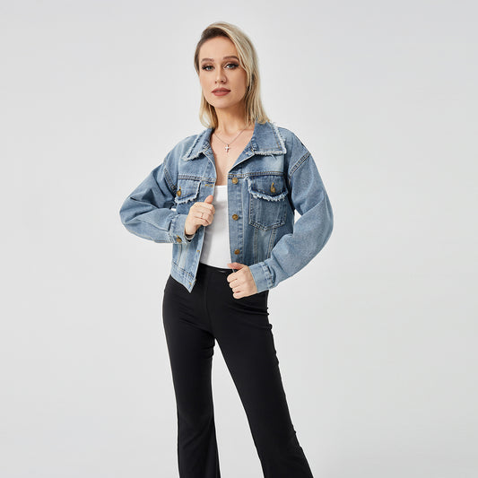 Veste en Jean Femme – Manches Longues & Style Décontracté
