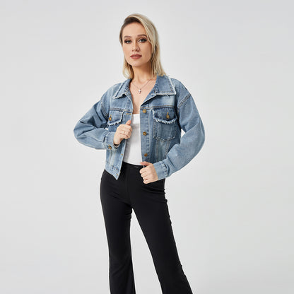 Veste en Jean Femme – Manches Longues & Style Décontracté