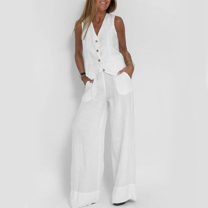 Komazila | Ensemble Blazer Deux Pièces en Coton Lin Casual